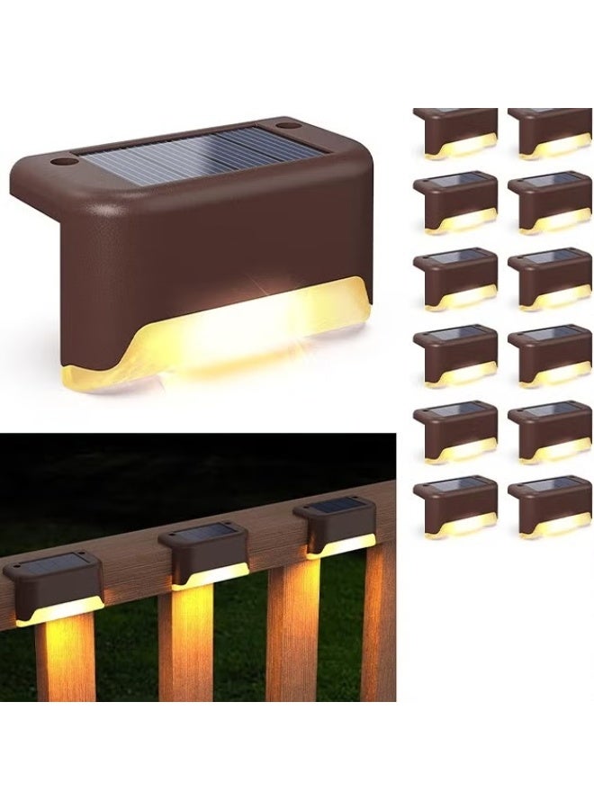 أضواء سطح الطابق الشمسي,12 أجهزة كمبيوتر شخصية أضواء خطوة الشمسية,في الهواء الطلق مقاومة للماء أدى مصباح السياج الشمسي للخطوات,السياج,سطح الطابق,الحديد والدرج (أبيض دافئ) - Image 1